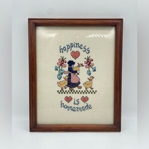 Handcrafted 'Happiness Is Homemade' Cross-Stitch Wall Tapestry - Multicolor